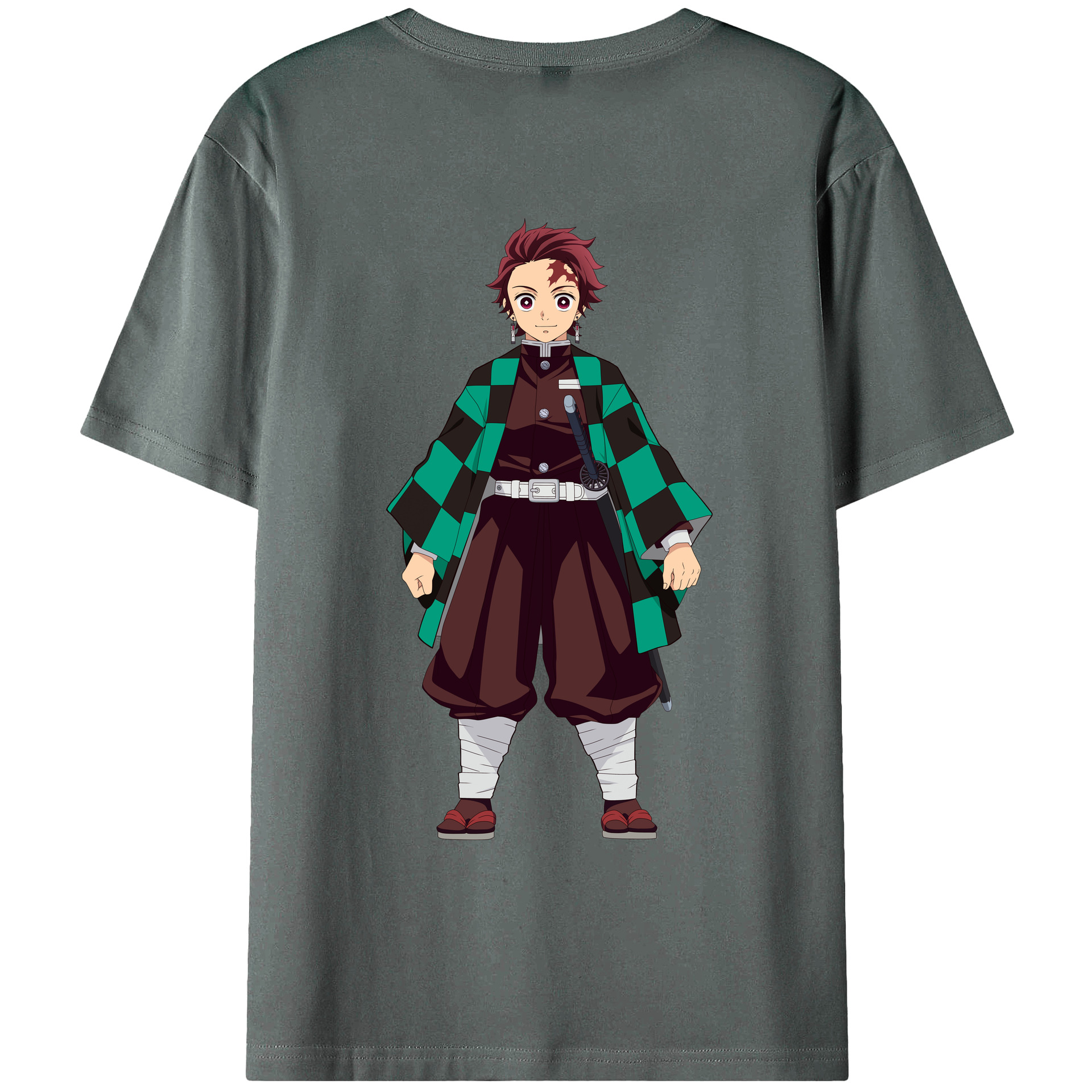 （画像用） 鬼滅の刃 竈門 炭治郎／かまど たんじろう Kamado Tanjirou 綿100％ メンズ半袖Tシャツ（バックプリント） 通気性